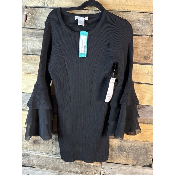Design History Ethelda Ruffle Bell Sleeve Sweater, Black, Medium - Picture 1 of 5